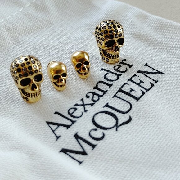 Alexander McQueen Jewelry - Alexander McQueen Pave Rhinestones Double Skull brass earring 10gr (New)